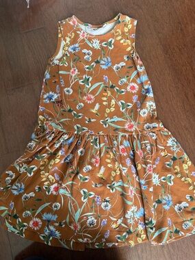 Molo Girls' Floral Sleeveless Dress in Mustard and Blue